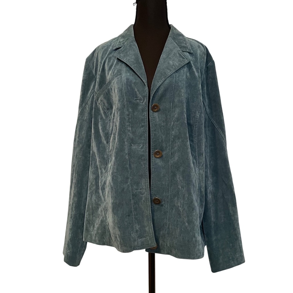 RQT Teal Blue Corduroy‎ Button Front Blazer Jacket Women XL